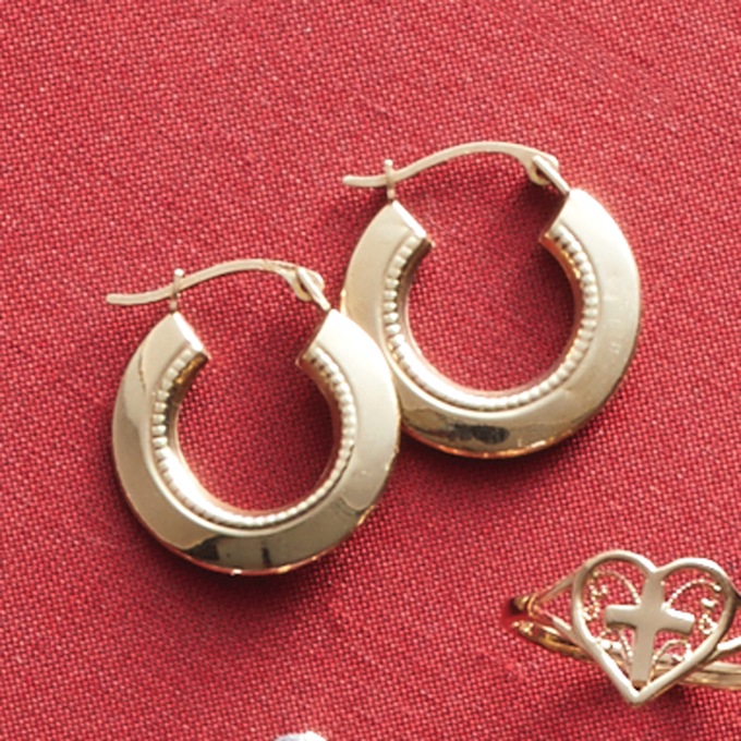 10K Gold Edge Puff Hoops, , large