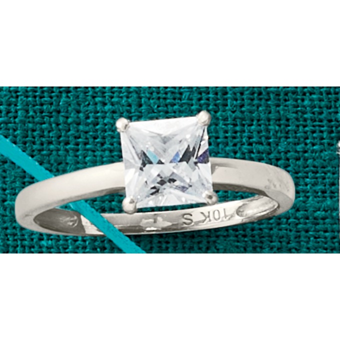 10K Gold Cubic Zirconia Ring, White Gold, large