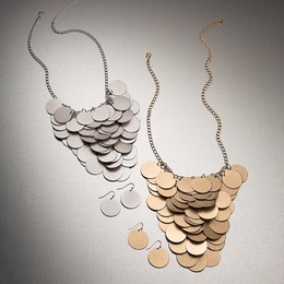 Glittery Disc Necklace and Earring Set, , large