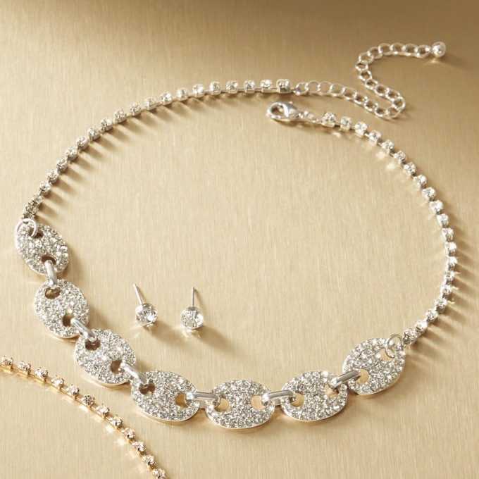 Crystal G-Link Necklace and Earring Set, , large