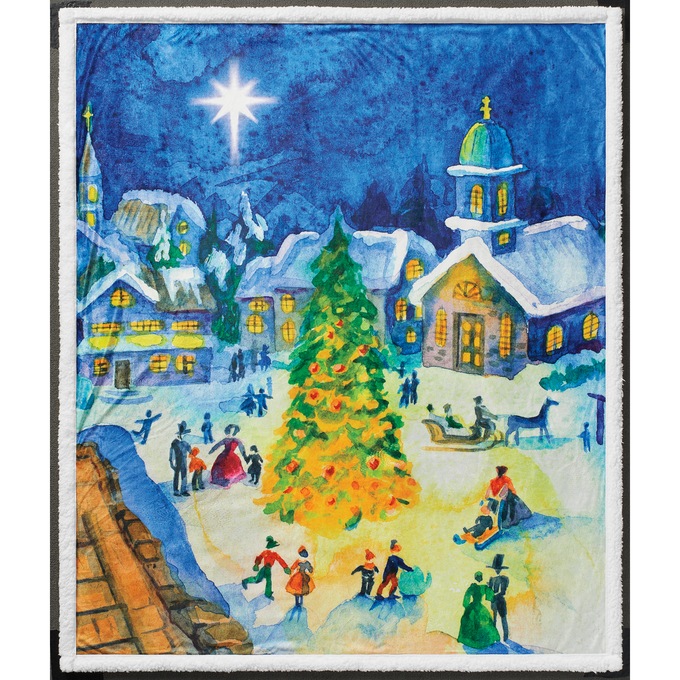 Novelty Sherpa Reversible Throw Christmas Scene, , large