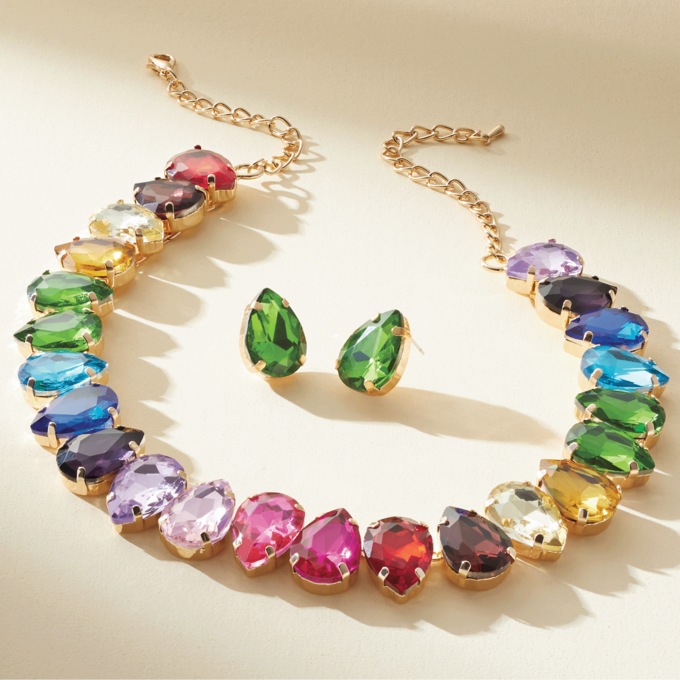 Crystal/Pear Multicolor Necklace & Earrings Set, , large