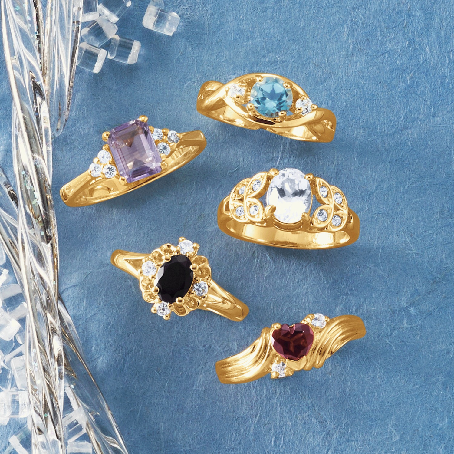 5Piece Goldtone Gem Ring Set Montgomery Ward
