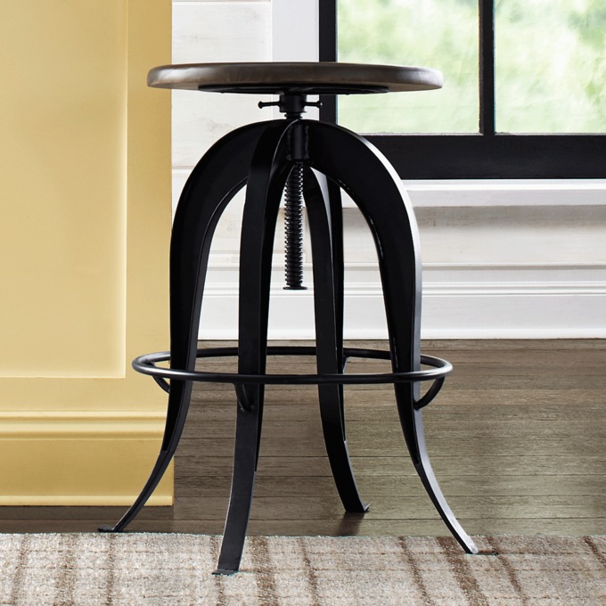 Adjustable-Height Iron Dining Stool, , large