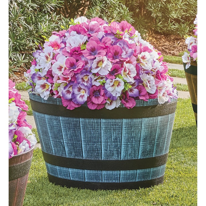 Whisky Barrel Planter, Blue, large