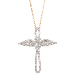 Diamond Cross with Wings Pendant, , large
