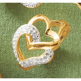 Diamond-Accented Double Heart Ring, , large