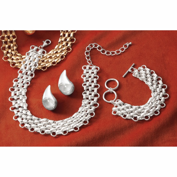 Link Necklace & Bracelet and Teardrop Earring  Set, , large