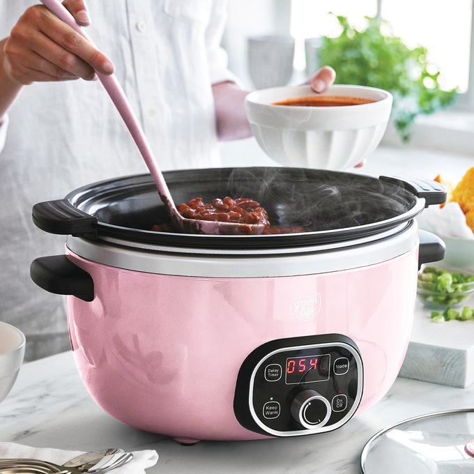 Green Life Slow Cooker Healthy Duo 6-Quart Slow Cooker, Pink, large