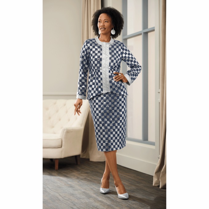 Checkerboard Denim and Sequin Jacket Dress, , large