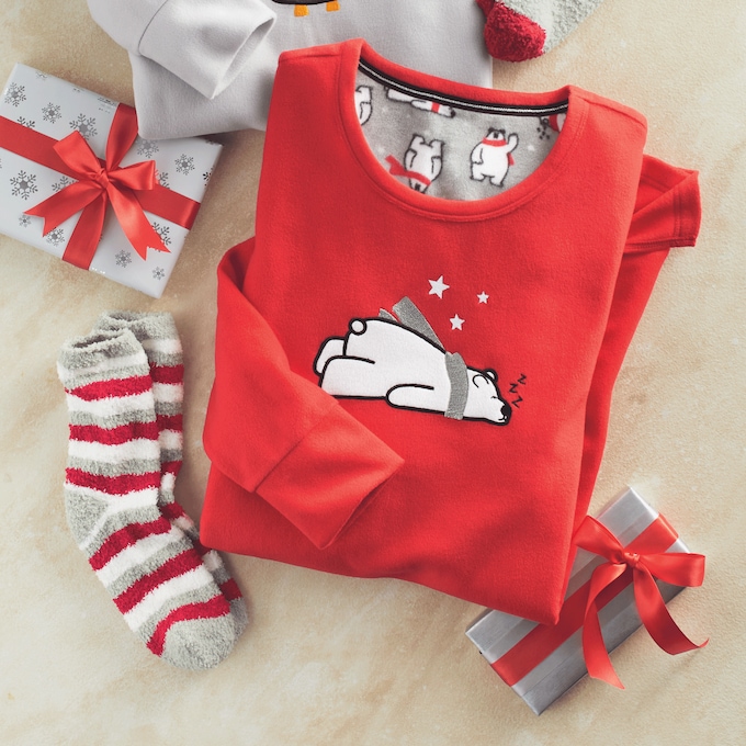 Holiday Friends Microfleece Nightshirt and Socks Set, , large