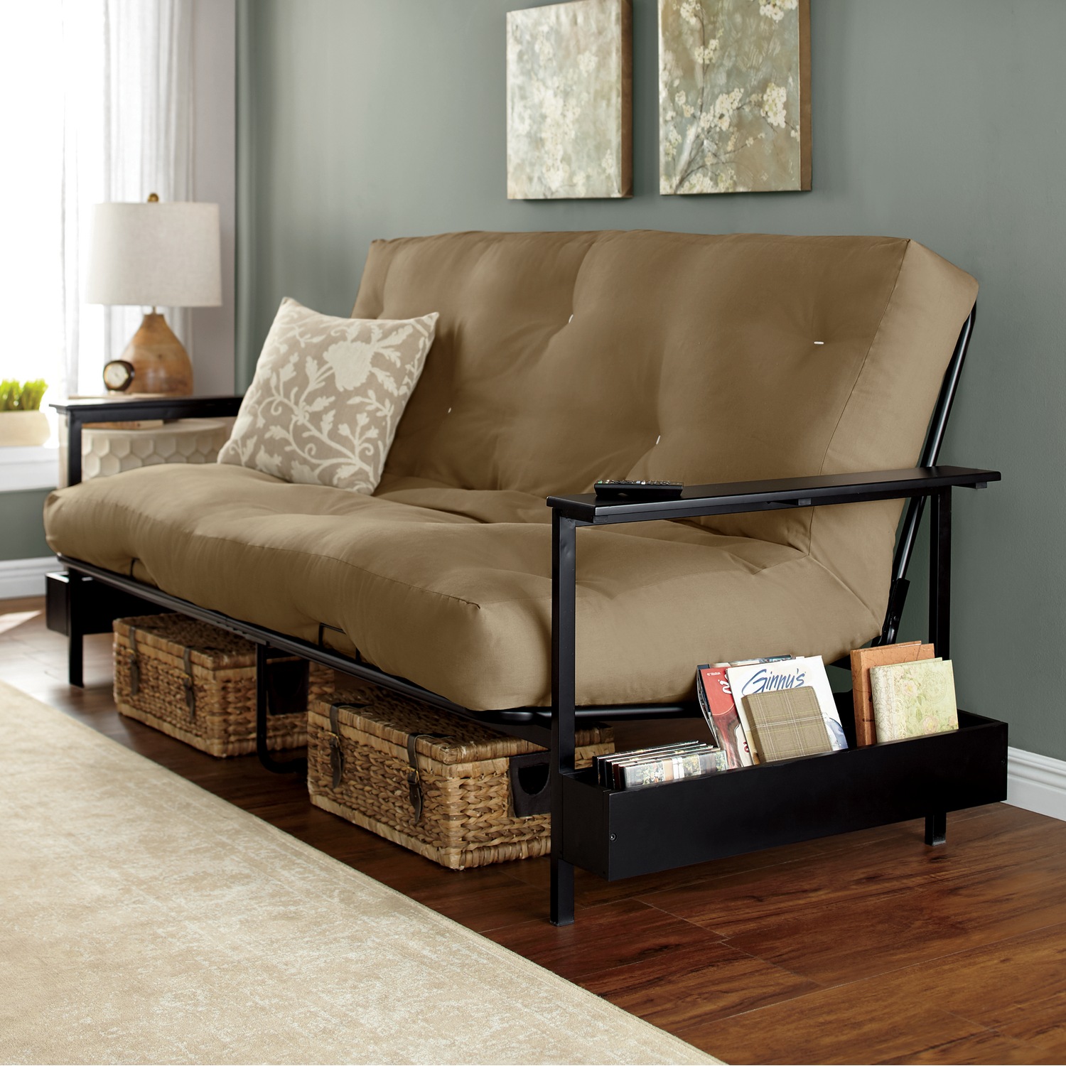 Metal Futon Frame With Arm Storage And Futon Mattress Montgomery Ward