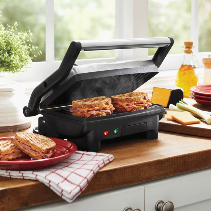 Elite Gourmet 2-in-1 Panini Press & Indoor Grill, Black Stainless Steel, large