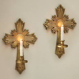 Set of 2 Golden Cross Taper Sconces, , large