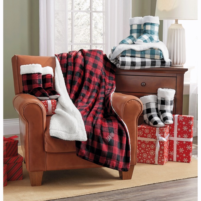 Buffalo Plaid Throw and Bootie Set, , large