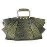 Croco-Fan Embossed Faux Leather Handbag &ndash; Fanned Design with Zip Closure, Inside Pockets & Removable Strap, Green, large