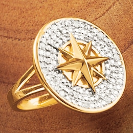 Men&#39;s Diamond-Accented Compass Ring, , large