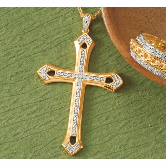Men's Diamond Cross Pendant, , large
