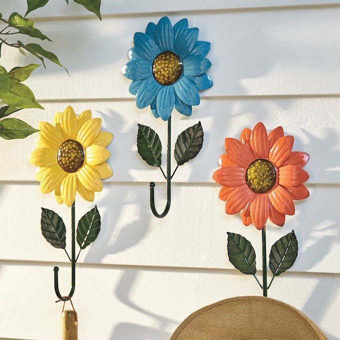Set of 3 Flower Wall Hooks, , large