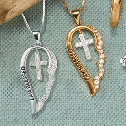 Cubic Zirconia Wings/Cross Blessed Pendant, , large