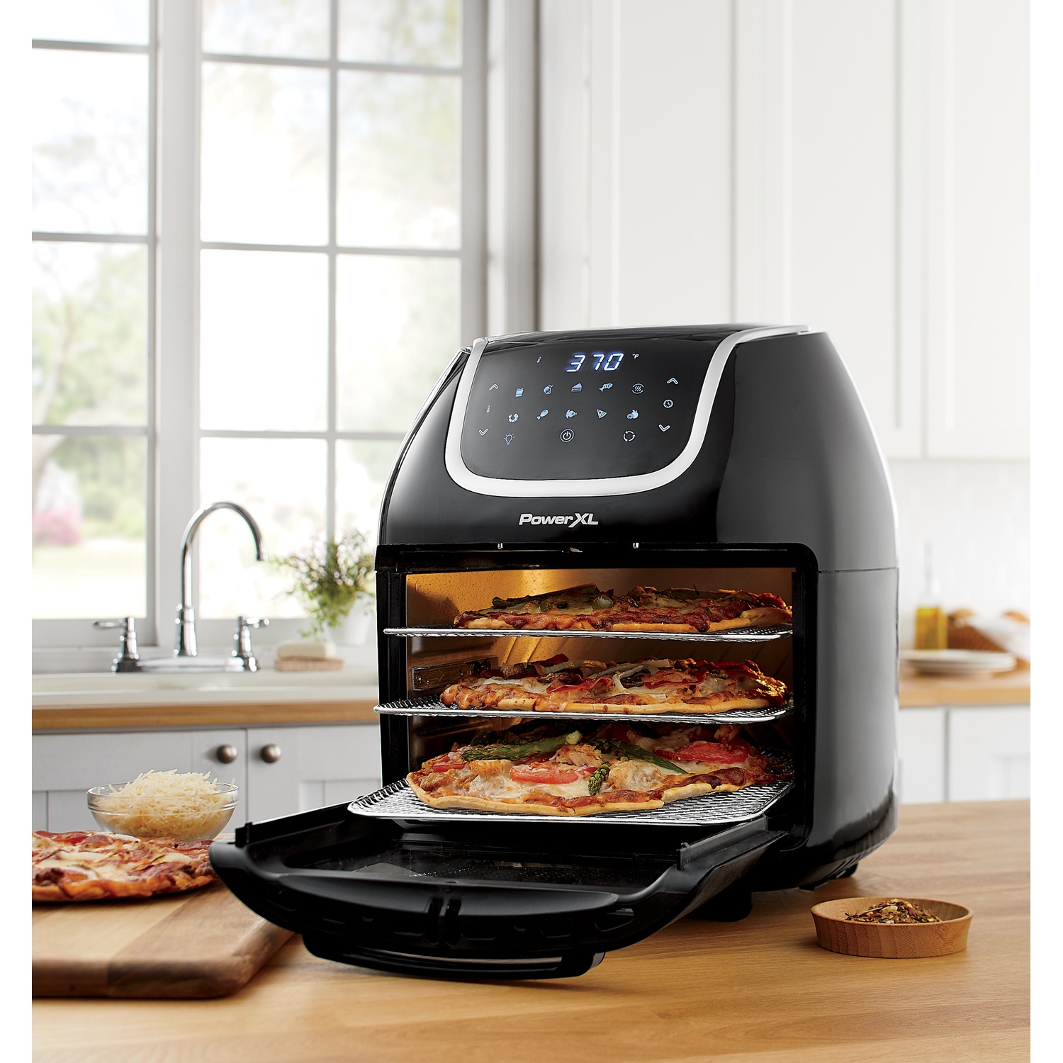 PowerXL 4-Quart Black Air Fryer with Fry Tray, LED Panel, 10 Presets,  See-Through Window, Internal Light in the Air Fryers department at