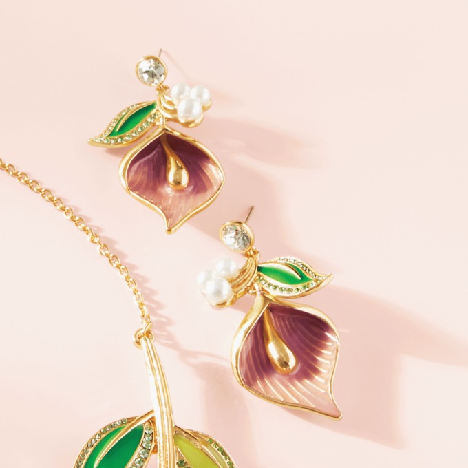 Multicolor Crystal & Faux-Pearl Enamel Floral Earrings, , large