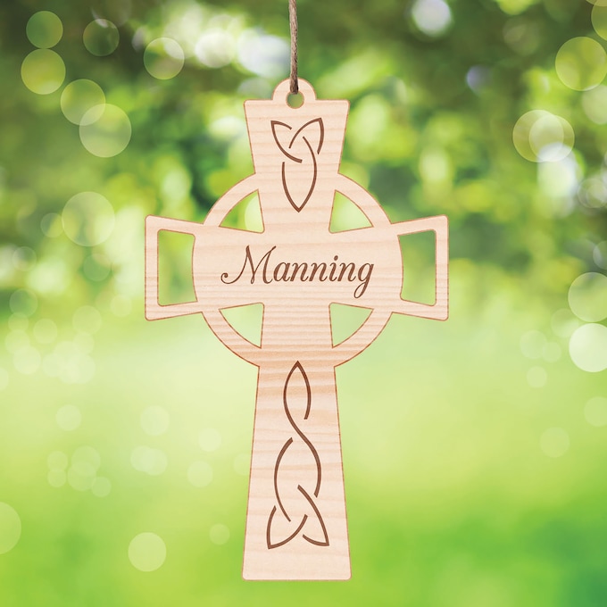 Personalized Celtic Cross Hanging Keepsake, Wood, large