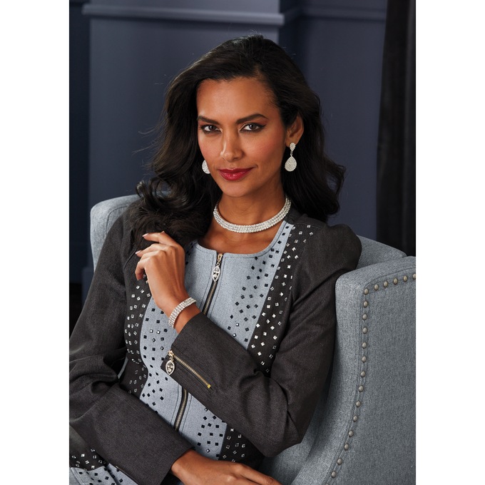 Silvertone Crystal Jewelry Set, , large