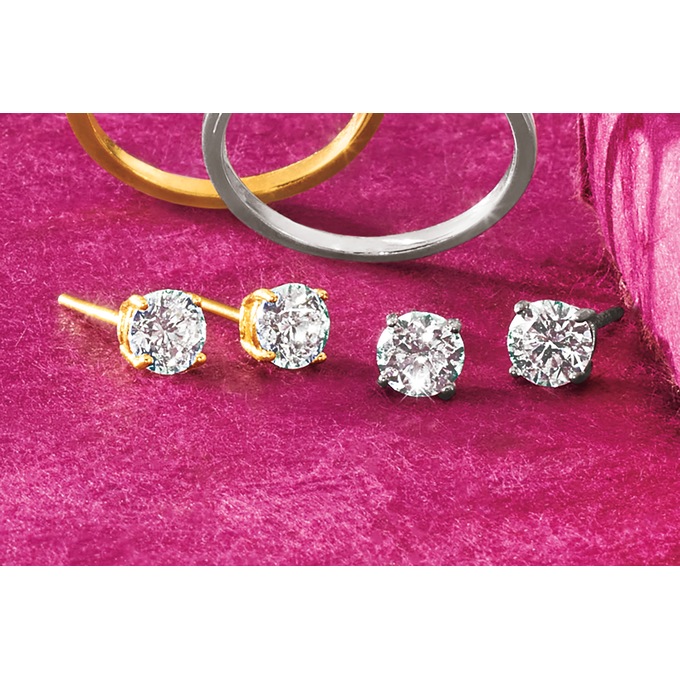 14K Gold Lab-Created Diamond Round Solitaire Post Earrings, , large