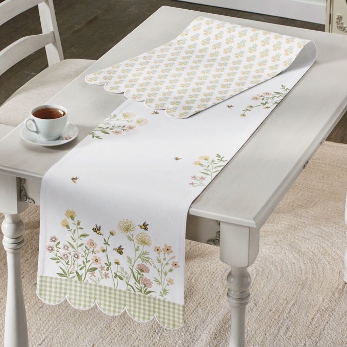 Flowers and Bees Embroidered Runner, , large