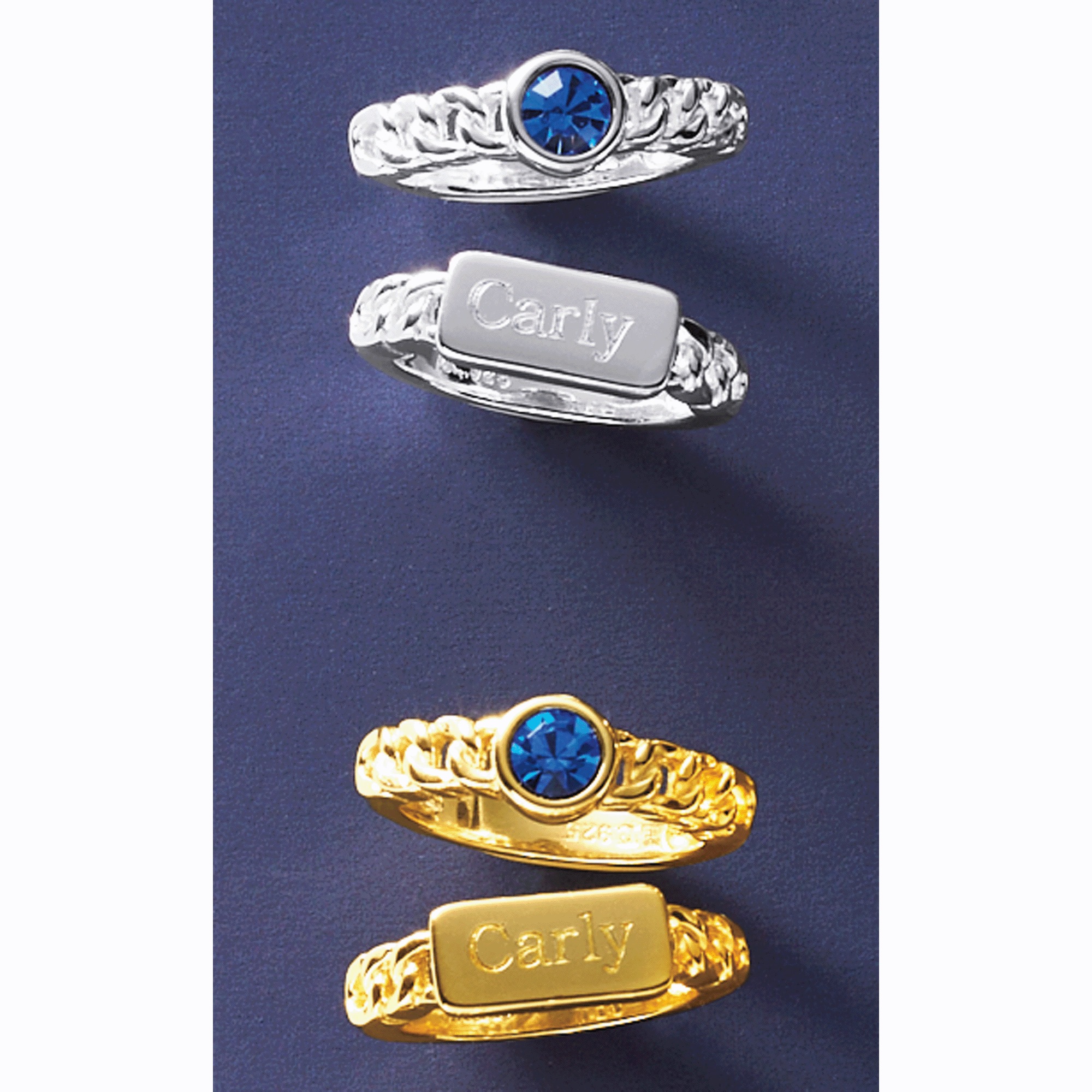 Personalized Name &amp; Birthstone 2-Ring Set, , large