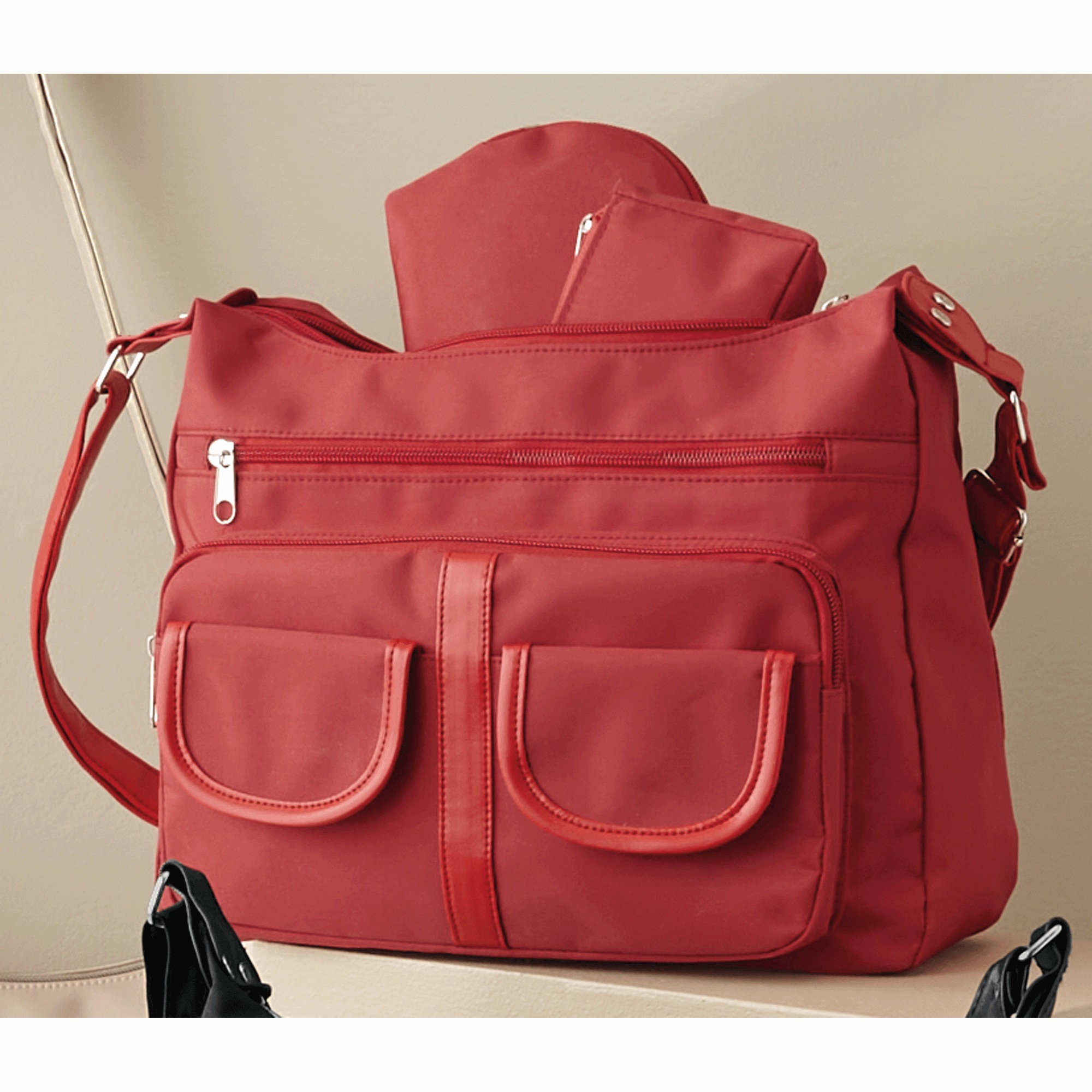 3-Piece Multi-Pocket Satchel Set, Red, large