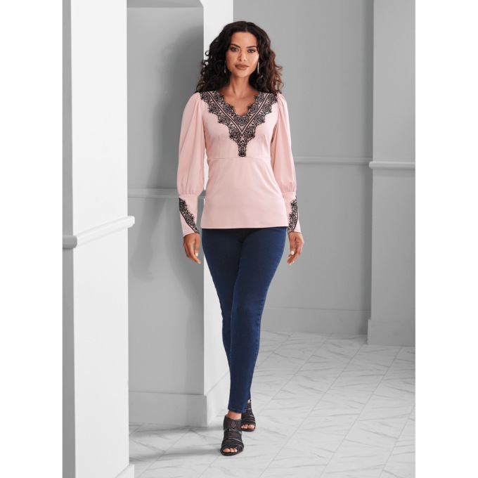 Holiday Knit Lace Top, , large