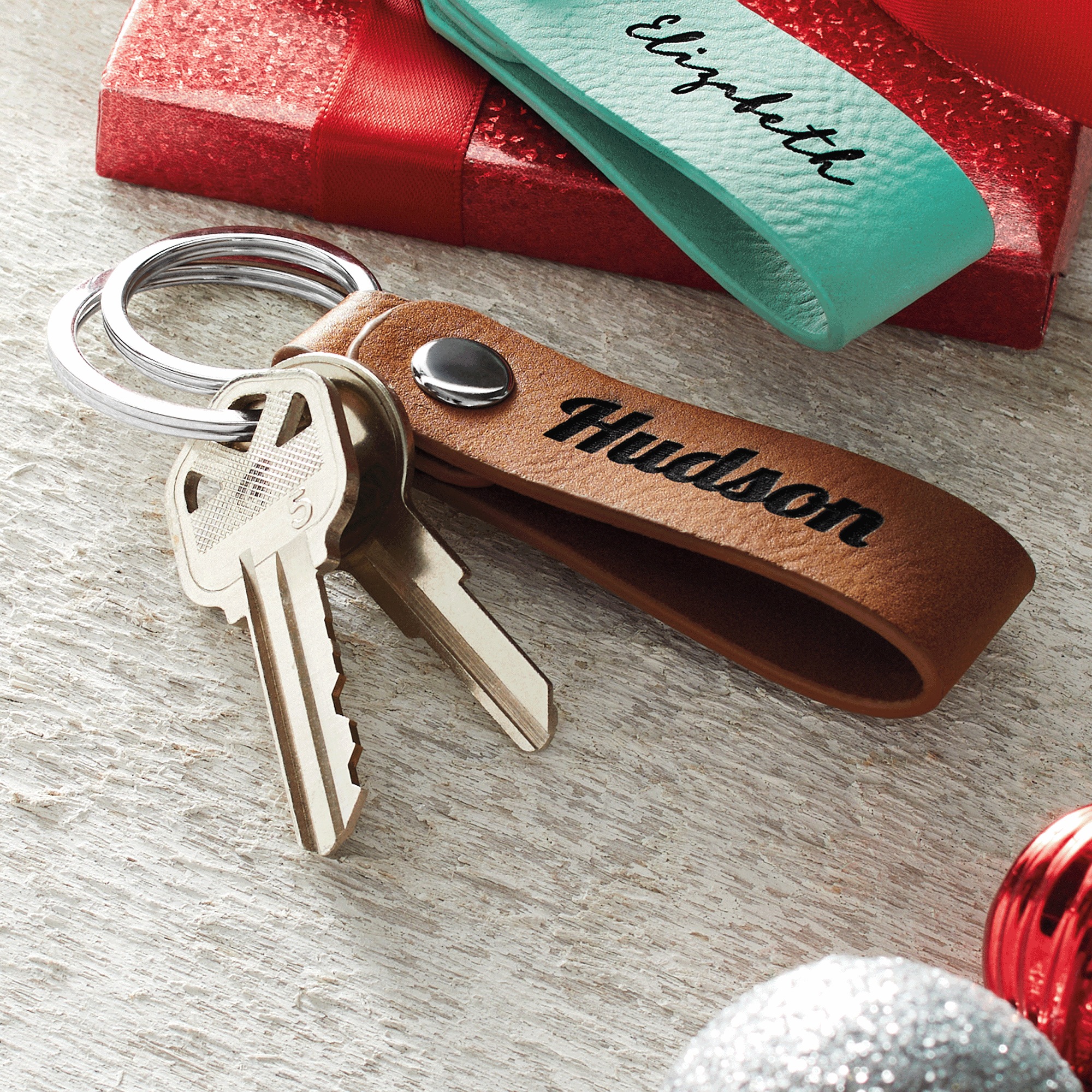 Personalized Leatherette Keychain, Brown, large