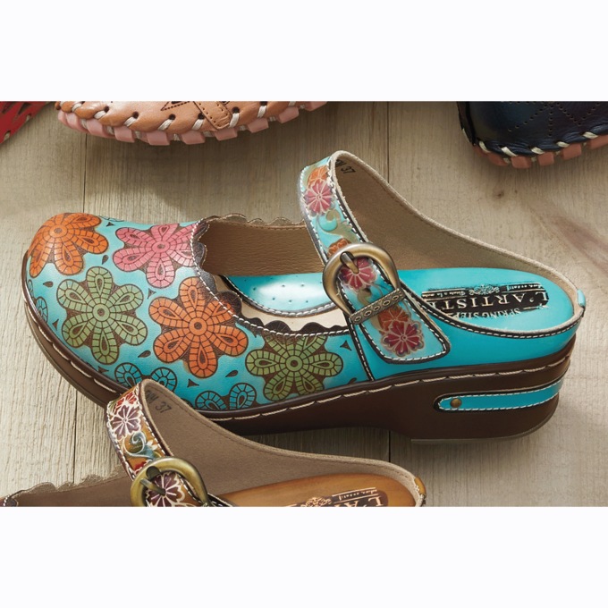L'Artiste Women's Flochino Clog by Spring Step, Turquoise Multi, large