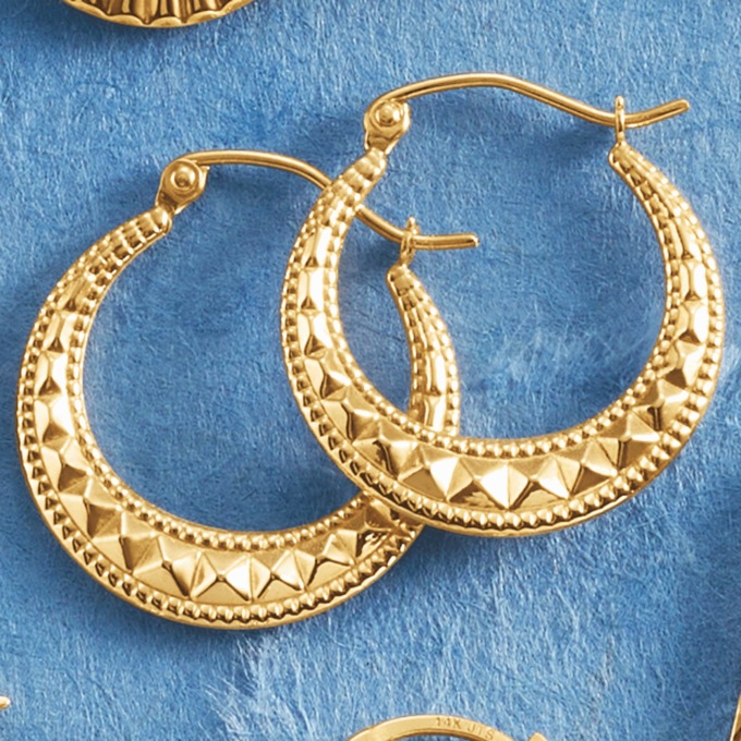 10k Gold Block Round Hoops, , large