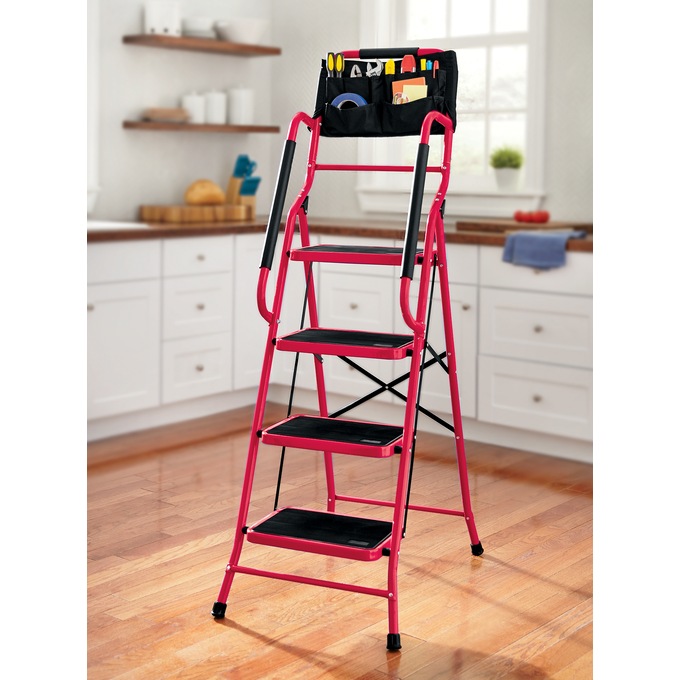 4-Step Safety Ladder, Red, large