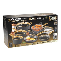 Granitestone 20-Piece Armor Max Hard-Anodized Nonstick Cookware Set, , large