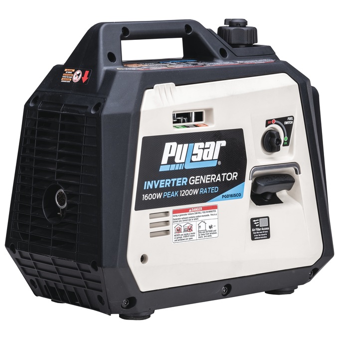 Pulsar 1600W/1200W Portable Gas Inverter Generator, Recoil Start with CO Alert, Black, large