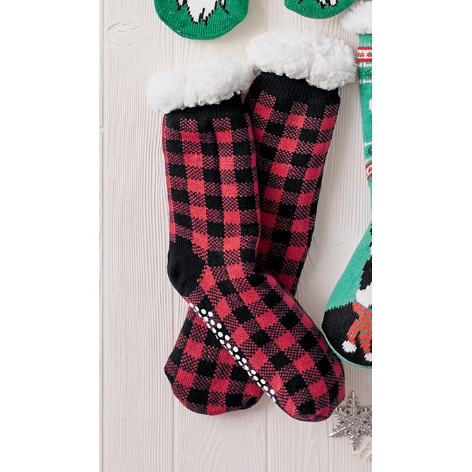 Holiday Slipper Socks, Plentiful Plaid, large