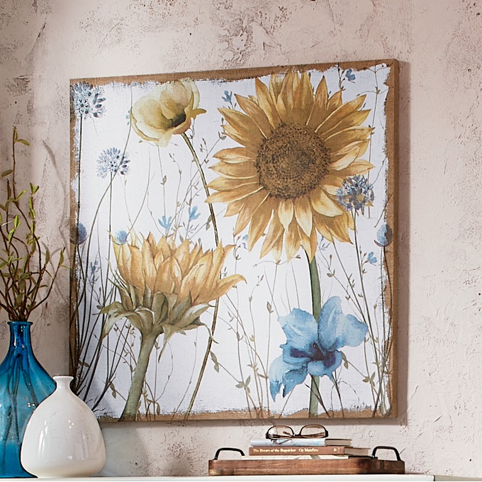 Sunflower Florals Burlap Art, , large