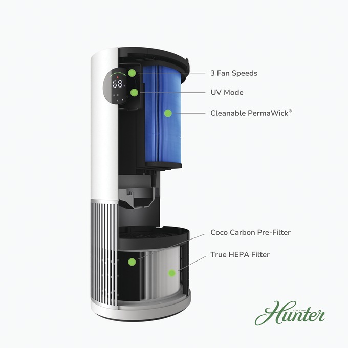 Hunter 2-in-1 Purifier Humidifier, White, large