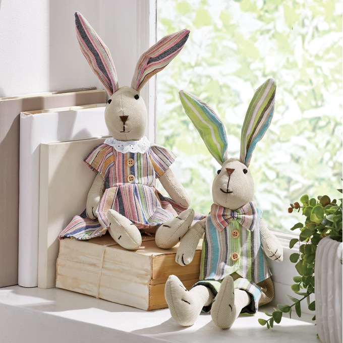 Set of 2 Pastel Fabric Bunnies, , large