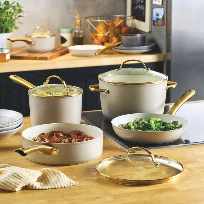 Farberware 12-Piece Forged Aluminum Cookware Set, Taupe, large