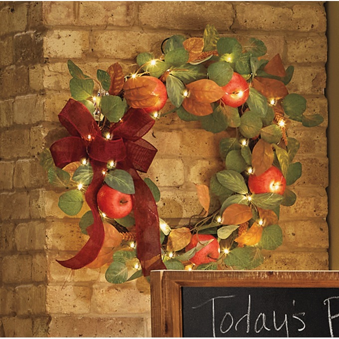 Lit Harvest Apple Wreath, Multi, large