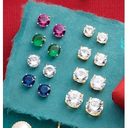 4-Pair Lab-Created Stud Earring Set, , large