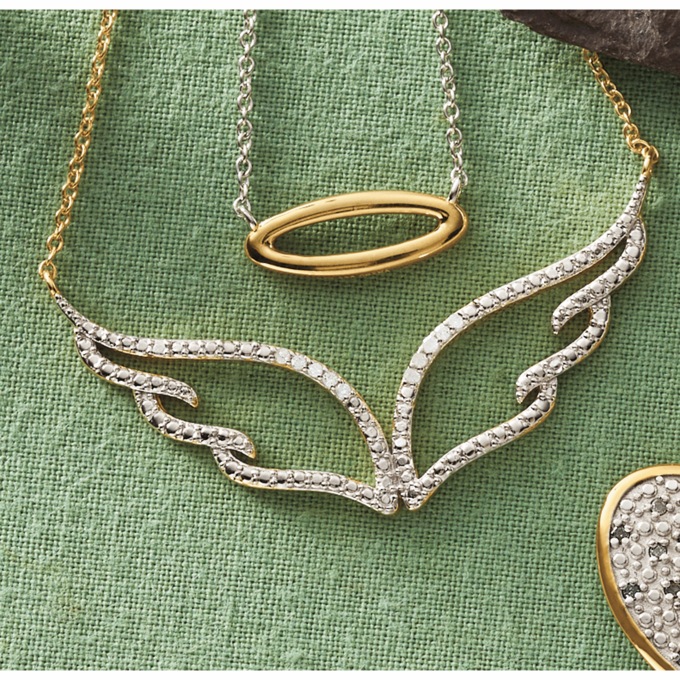 Diamond-Accented Two-Tone Halo/Wings 2-Piece Necklace Set, , large