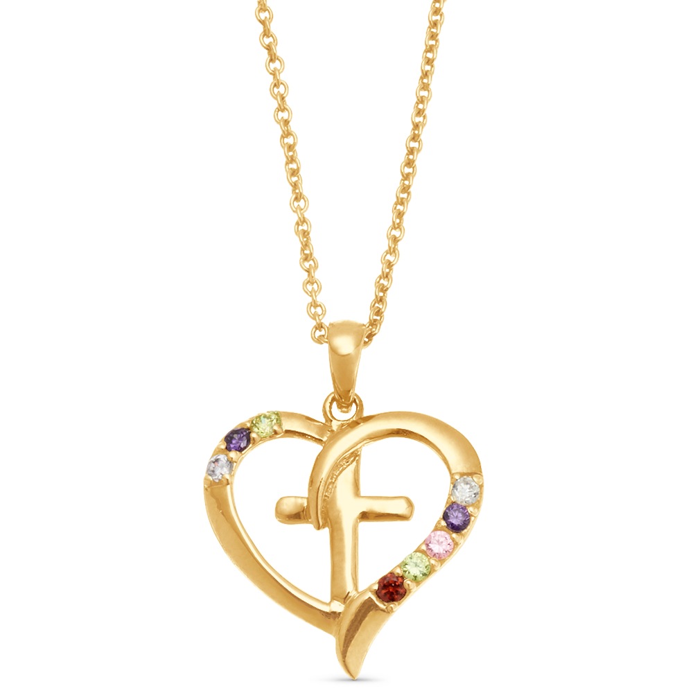 family birthstone cross necklace