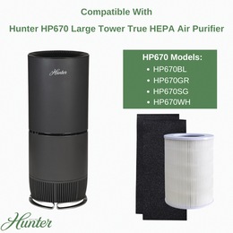 Hunter HP670 Large Tower HEPA Air Purifier &amp; Filter Replacements, , large