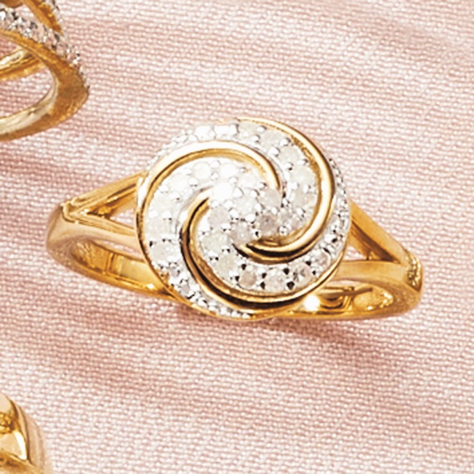 Diamond-Accented Round/Swirl Ring, , large